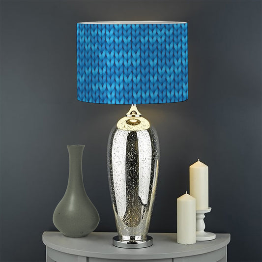 Blue Knitted Pattern Print Drum Lamp Shade