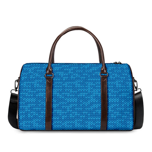 Blue Knitted Pattern Print Duffle Bag