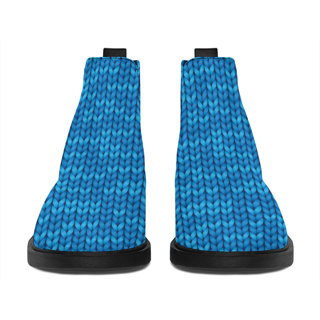 Blue Knitted Pattern Print Flat Ankle Boots