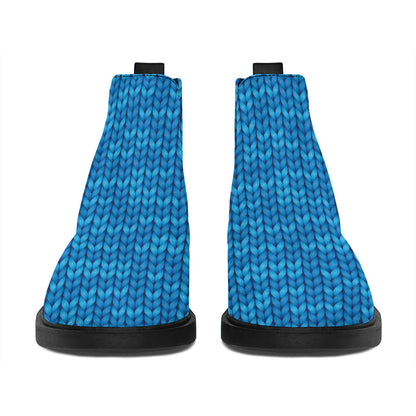 Blue Knitted Pattern Print Flat Ankle Boots