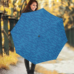 Blue Knitted Pattern Print Foldable Umbrella