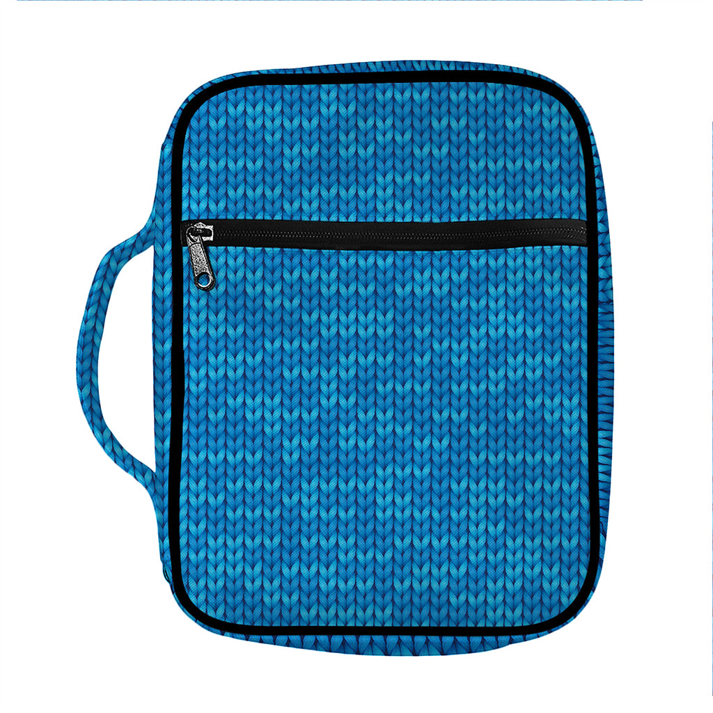 Blue Knitted Pattern Print Front Pocket Bible Bag