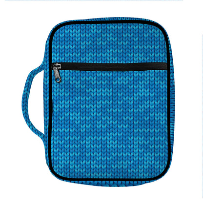 Blue Knitted Pattern Print Front Pocket Bible Bag
