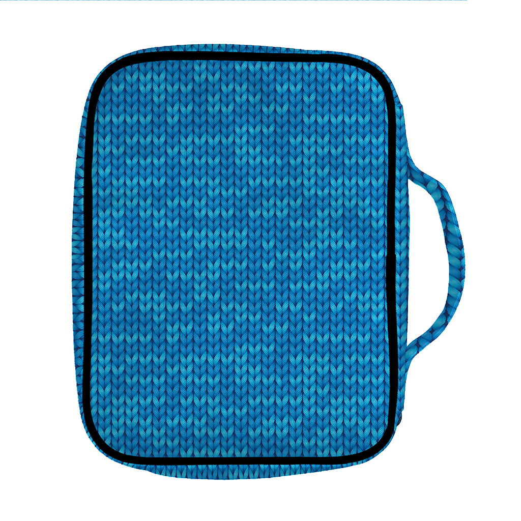 Blue Knitted Pattern Print Front Pocket Bible Bag