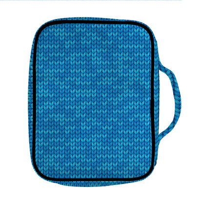 Blue Knitted Pattern Print Front Pocket Bible Bag