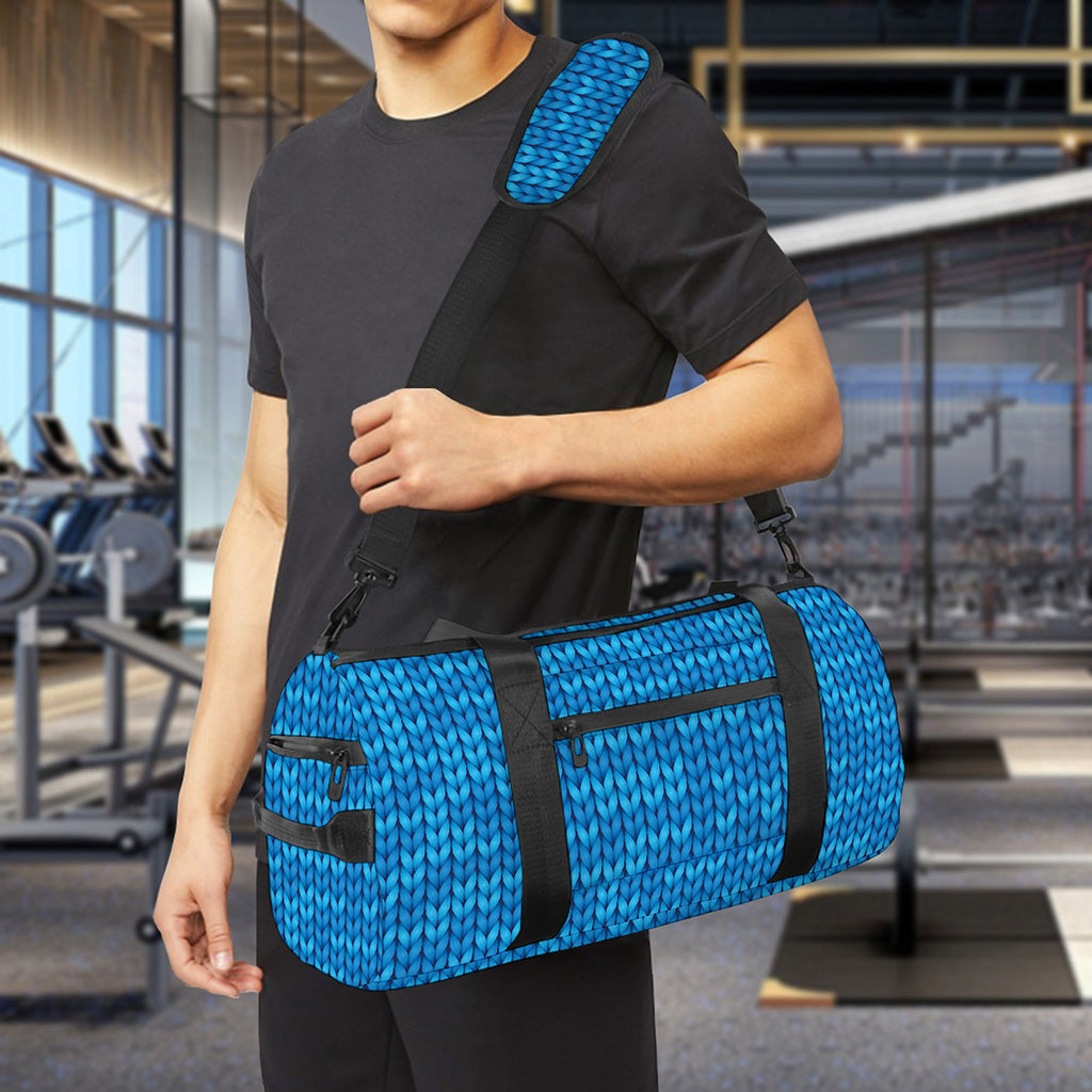 Blue Knitted Pattern Print Gym Bag