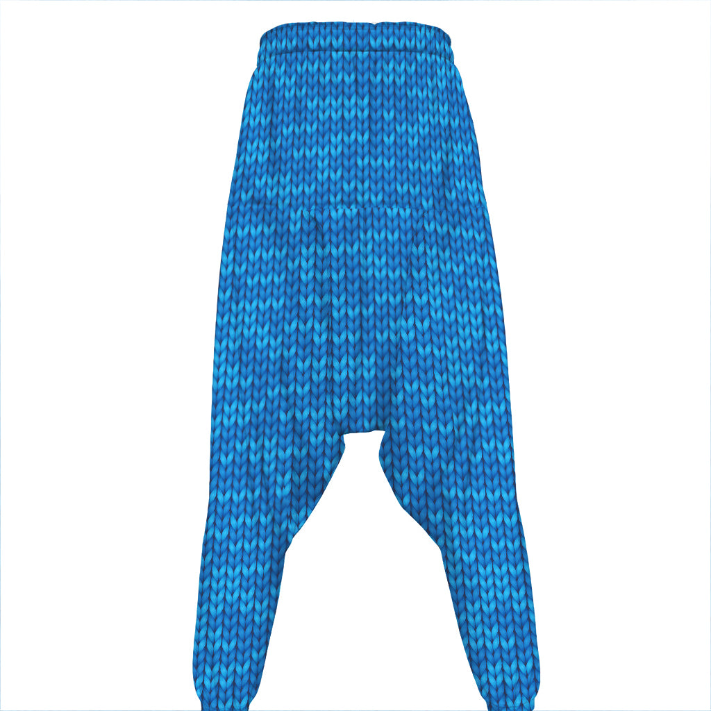 Blue Knitted Pattern Print Hammer Pants