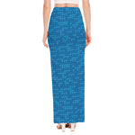 Blue Knitted Pattern Print High Slit Maxi Skirt