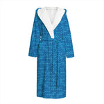 Blue Knitted Pattern Print Hooded Bathrobe