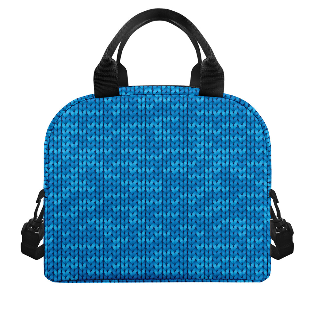 Blue Knitted Pattern Print Insulated Lunch Bag