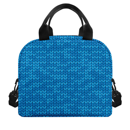 Blue Knitted Pattern Print Insulated Lunch Bag