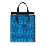 Blue Knitted Pattern Print Insulated Lunch Tote