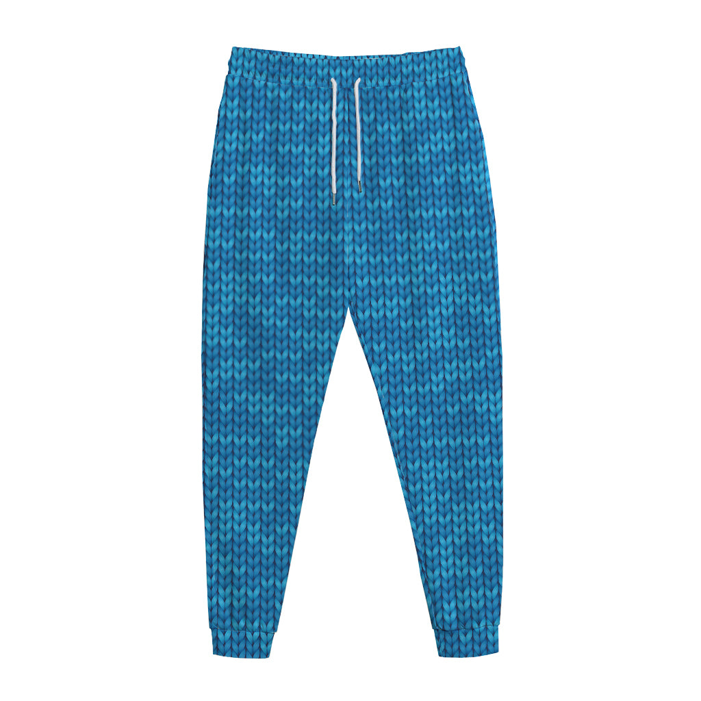 Blue Knitted Pattern Print Jogger Pants