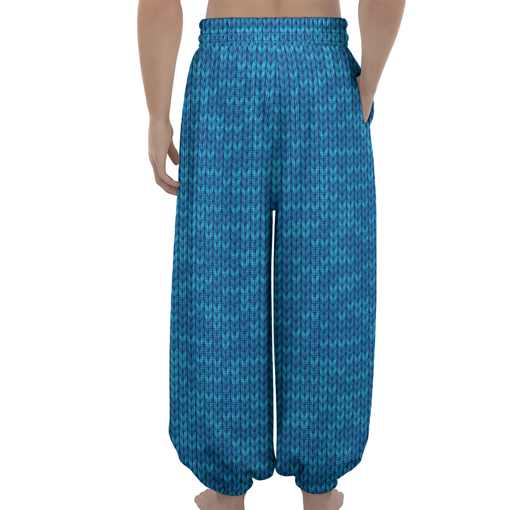 Blue Knitted Pattern Print Lantern Pants