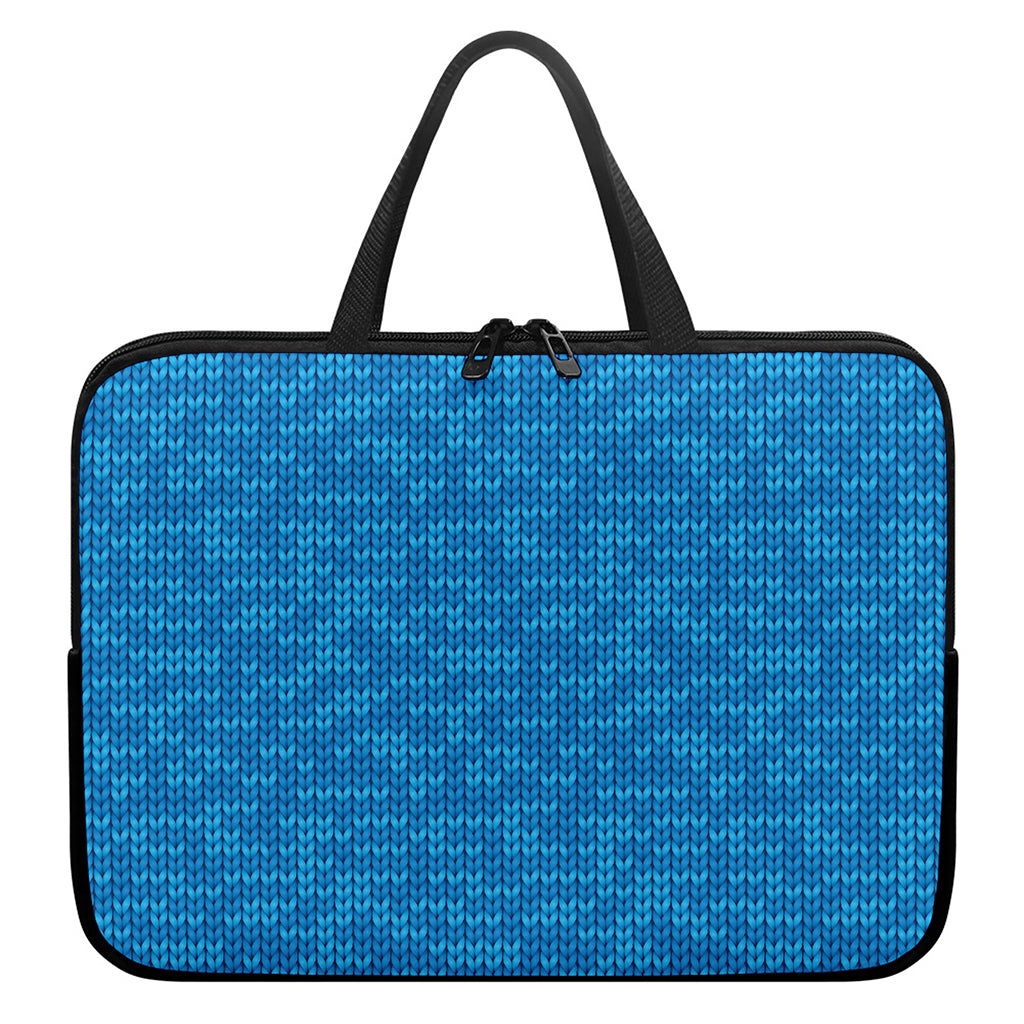 Blue Knitted Pattern Print Laptop Sleeve With Handle