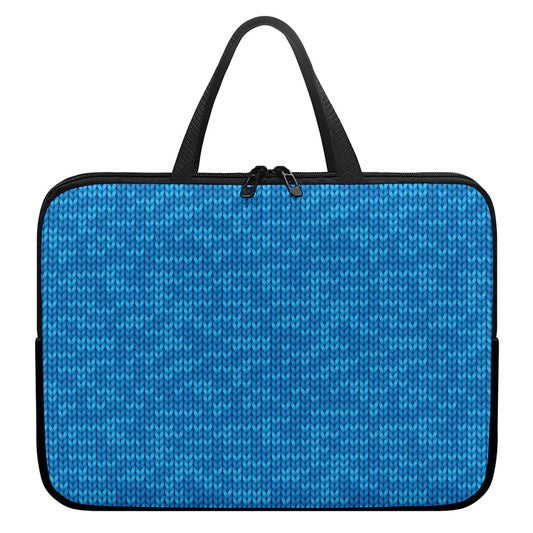 Blue Knitted Pattern Print Laptop Sleeve With Handle