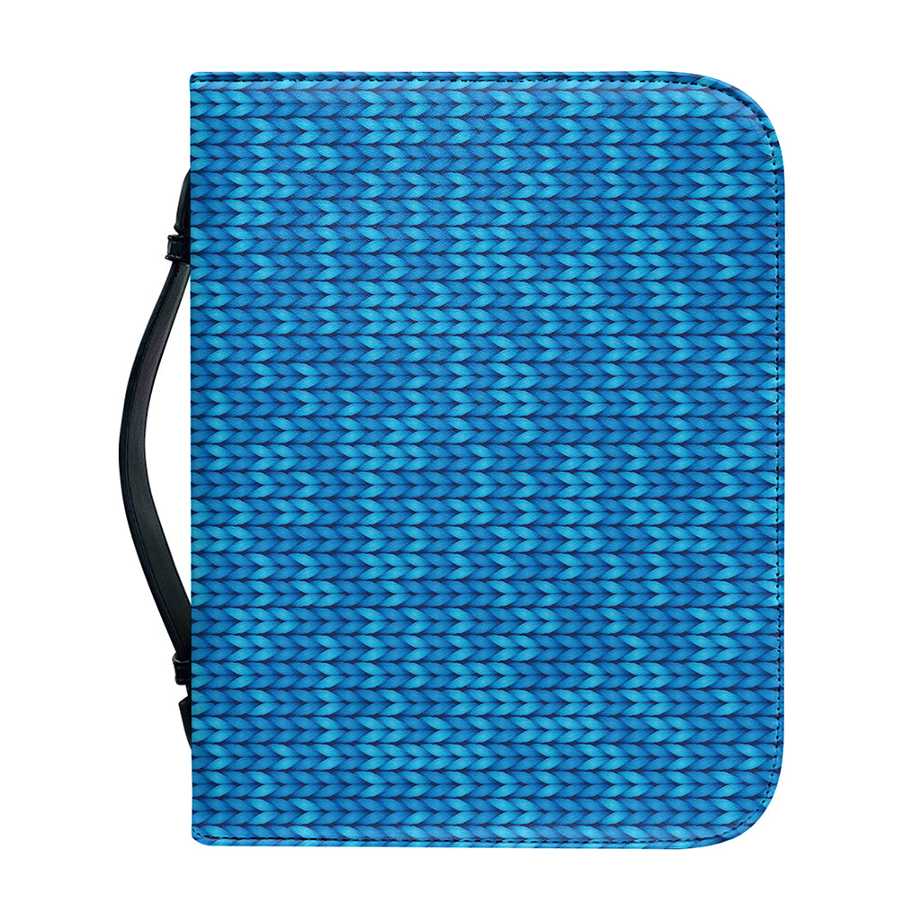Blue Knitted Pattern Print Leather Bible Cover