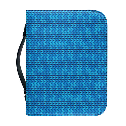 Blue Knitted Pattern Print Leather Bible Cover
