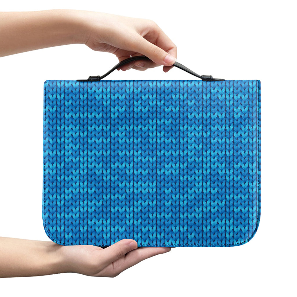 Blue Knitted Pattern Print Leather Bible Cover