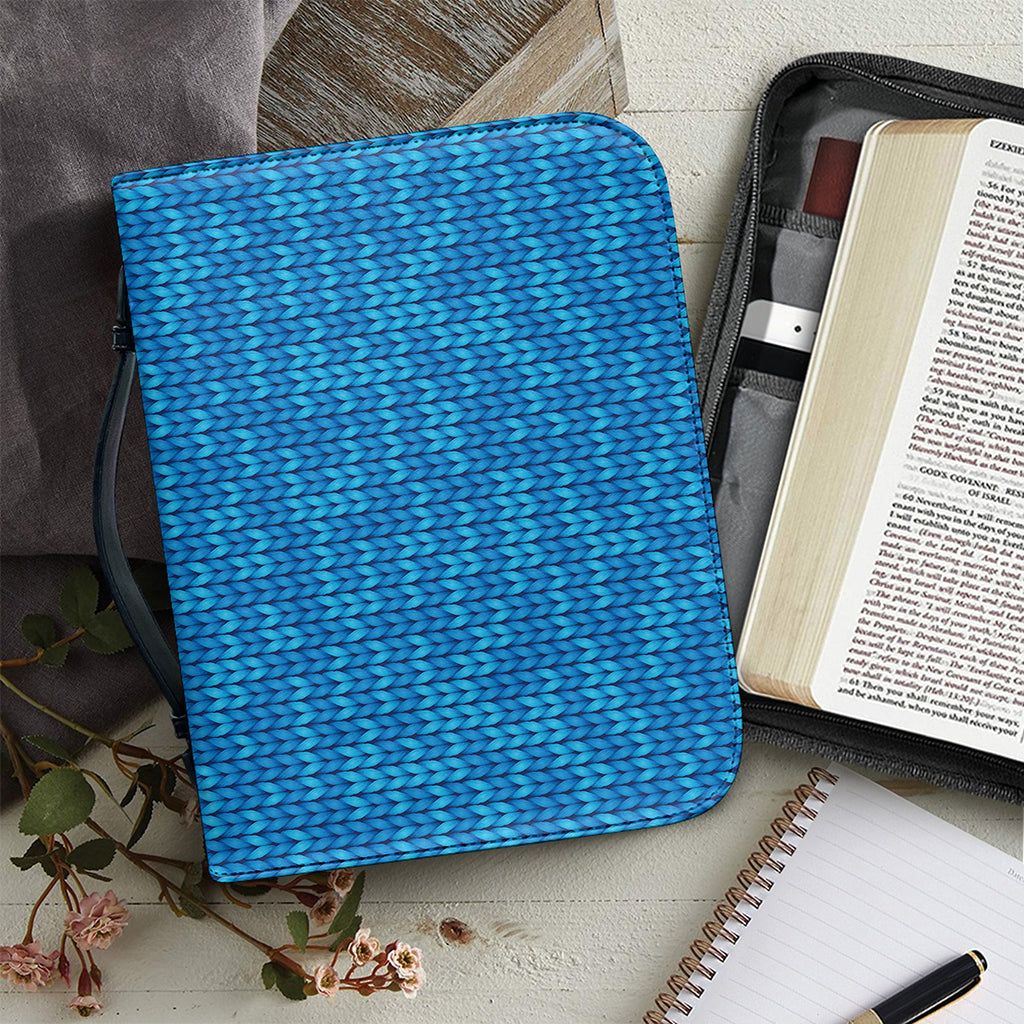 Blue Knitted Pattern Print Leather Bible Cover