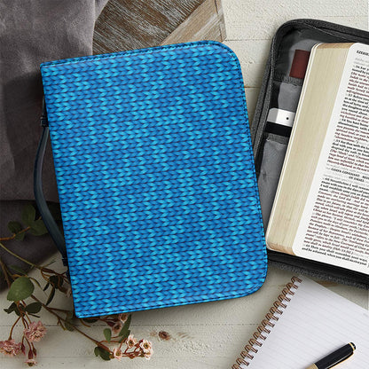 Blue Knitted Pattern Print Leather Bible Cover