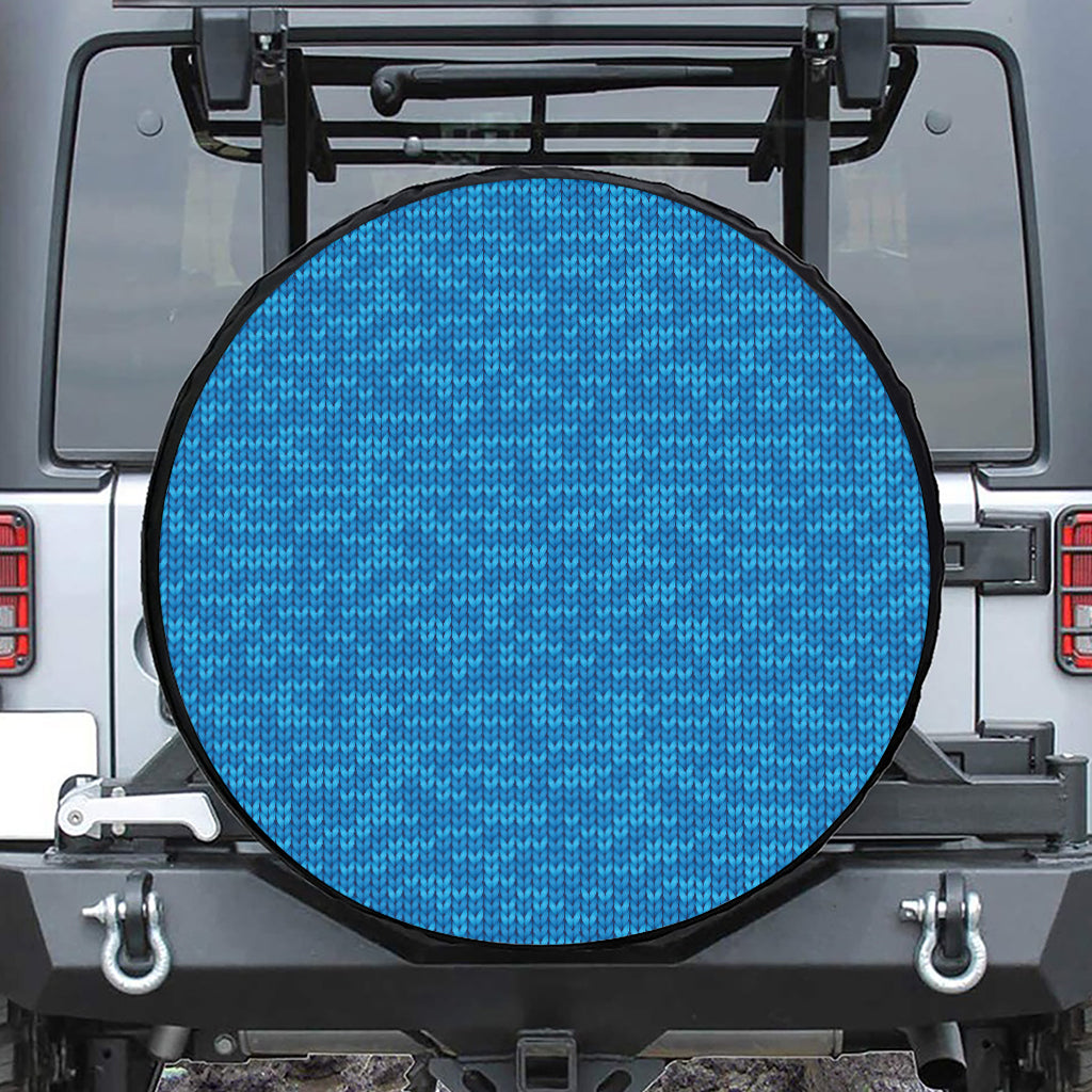 Blue Knitted Pattern Print Leather Spare Tire Cover