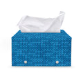 Blue Knitted Pattern Print Leather Tissue Box Cover