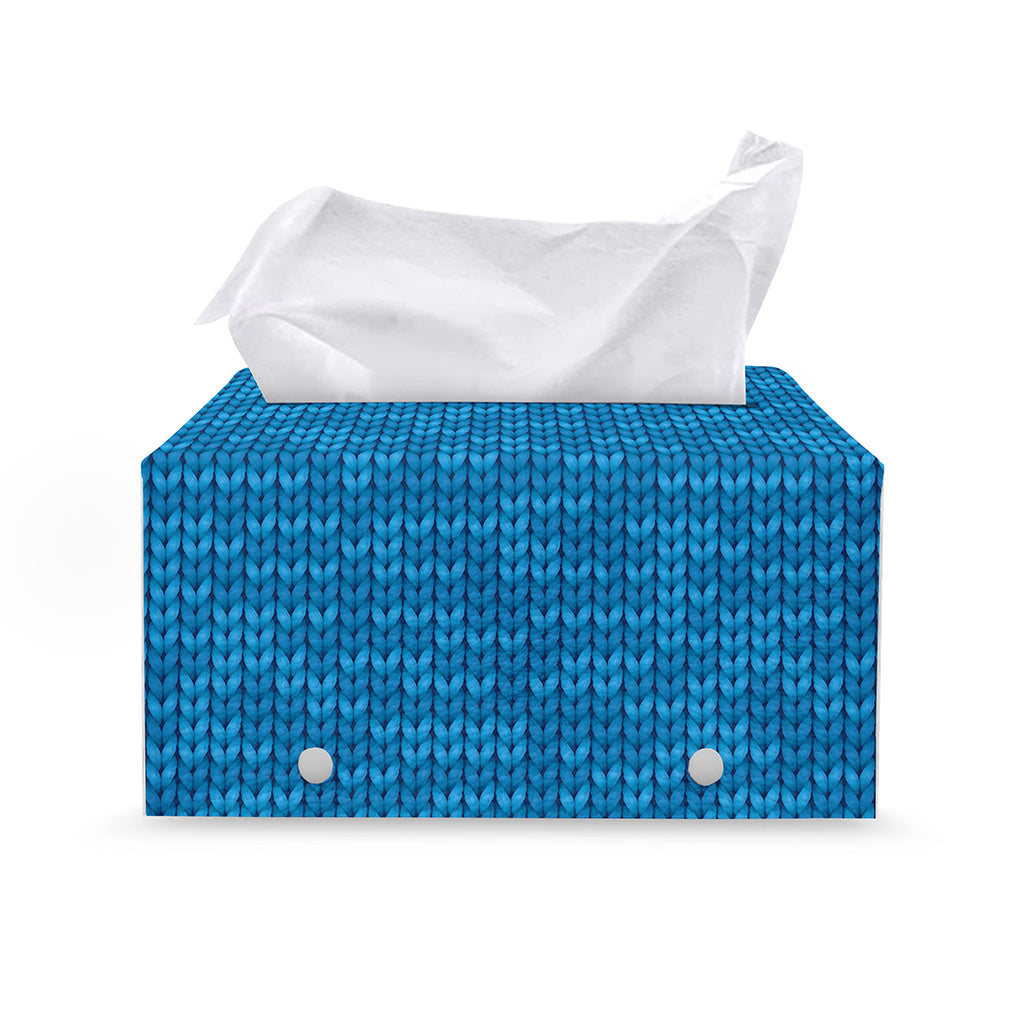 Blue Knitted Pattern Print Leather Tissue Box Cover