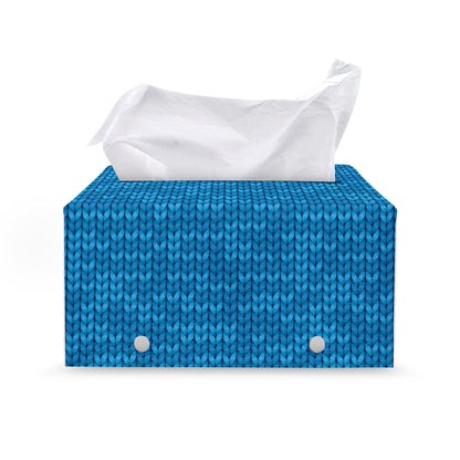 Blue Knitted Pattern Print Leather Tissue Box Cover