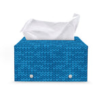 Blue Knitted Pattern Print Leather Tissue Box Cover