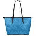Blue Knitted Pattern Print Leather Tote Bag With Zipper