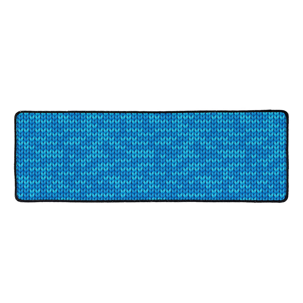 Blue Knitted Pattern Print Long Kitchen Mat