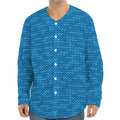 Blue Knitted Pattern Print Long Sleeve Baseball Jersey