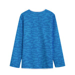 Blue Knitted Pattern Print Long Sleeve Short Coat