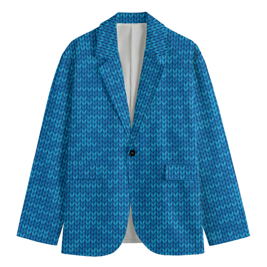 Blue Knitted Pattern Print Men's Blazer