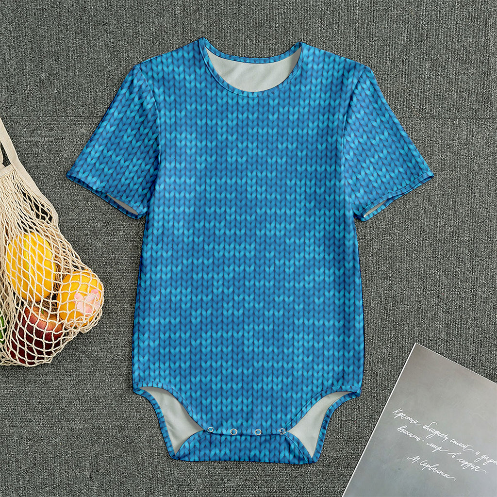 Blue Knitted Pattern Print Men's Bodysuit
