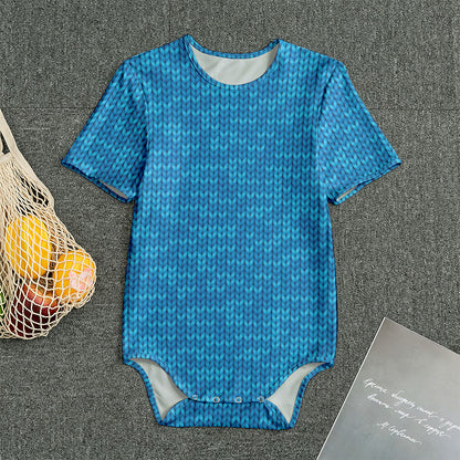 Blue Knitted Pattern Print Men's Bodysuit