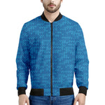 Blue Knitted Pattern Print Men's Bomber Jacket