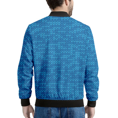 Blue Knitted Pattern Print Men's Bomber Jacket