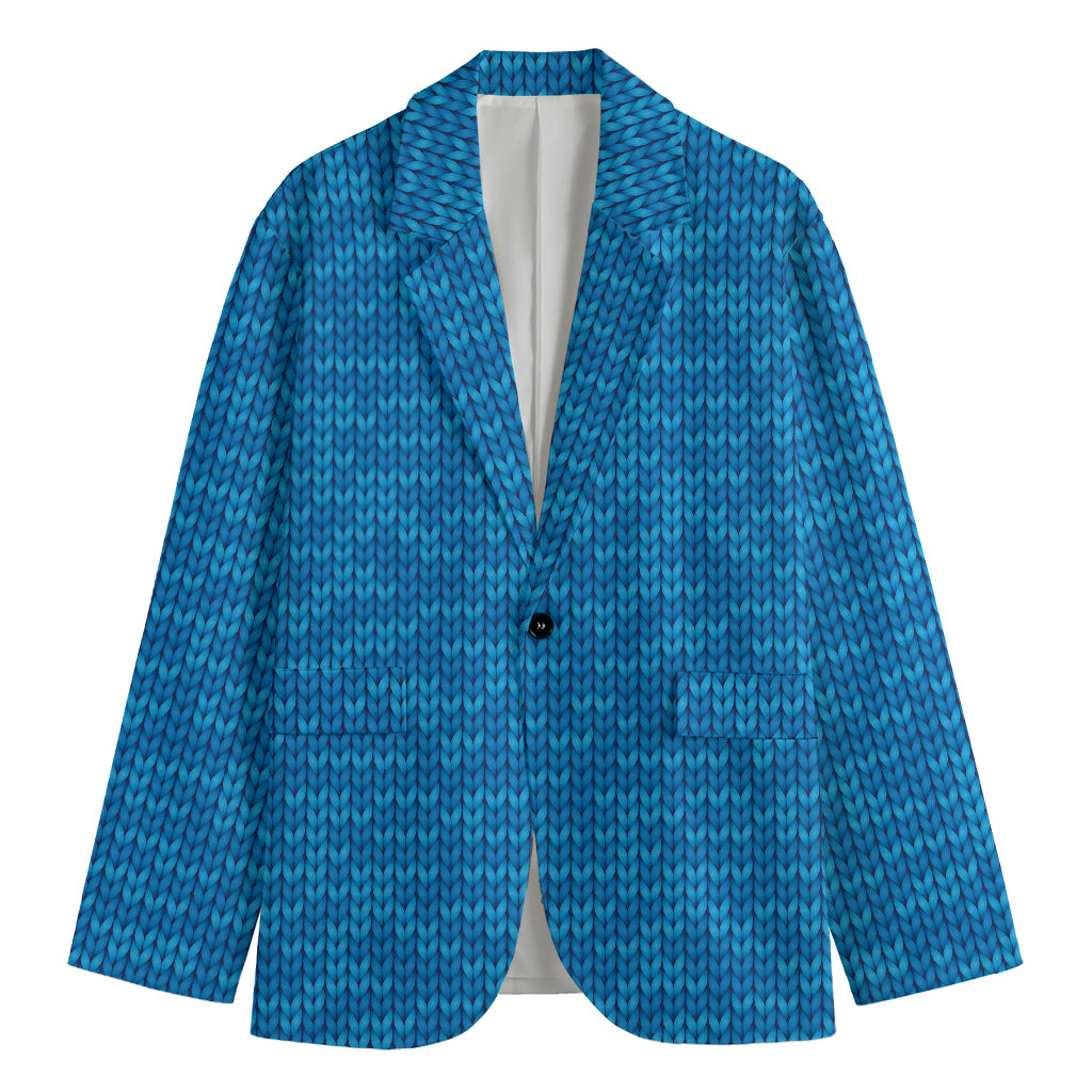 Blue Knitted Pattern Print Men's Cotton Blazer