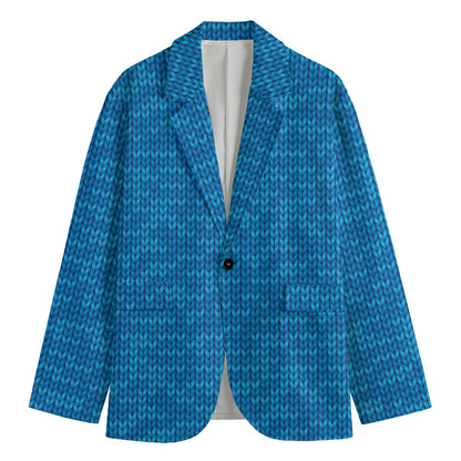 Blue Knitted Pattern Print Men's Cotton Blazer
