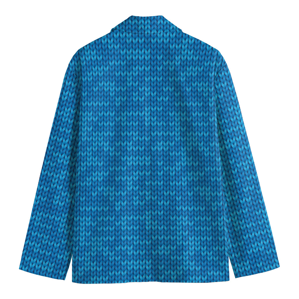 Blue Knitted Pattern Print Men's Cotton Blazer