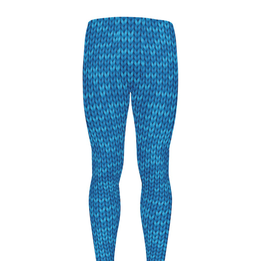 Blue Knitted Pattern Print Men's leggings