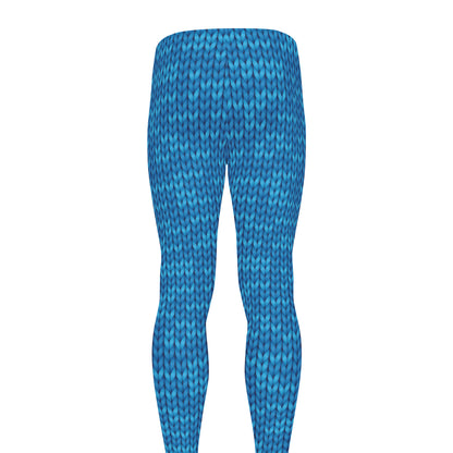 Blue Knitted Pattern Print Men's leggings