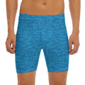 Blue Knitted Pattern Print Men's Long Boxer Briefs