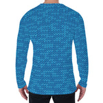 Blue Knitted Pattern Print Men's Long Sleeve T-Shirt