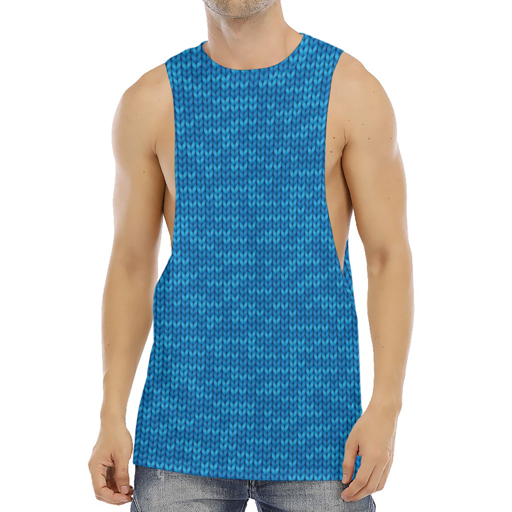 Blue Knitted Pattern Print Men's Muscle Tank Top