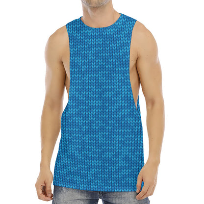 Blue Knitted Pattern Print Men's Muscle Tank Top
