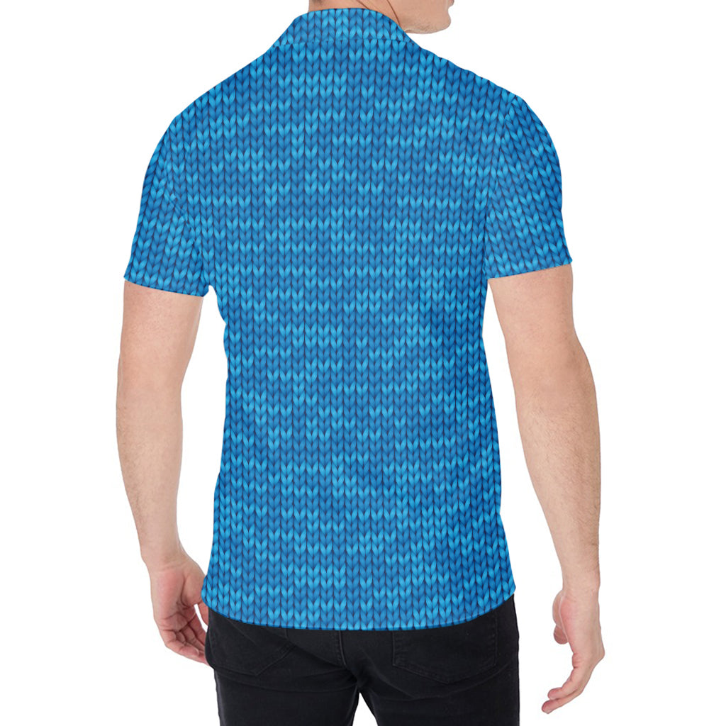 Blue Knitted Pattern Print Men's Shirt
