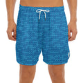 Blue Knitted Pattern Print Men's Split Running Shorts